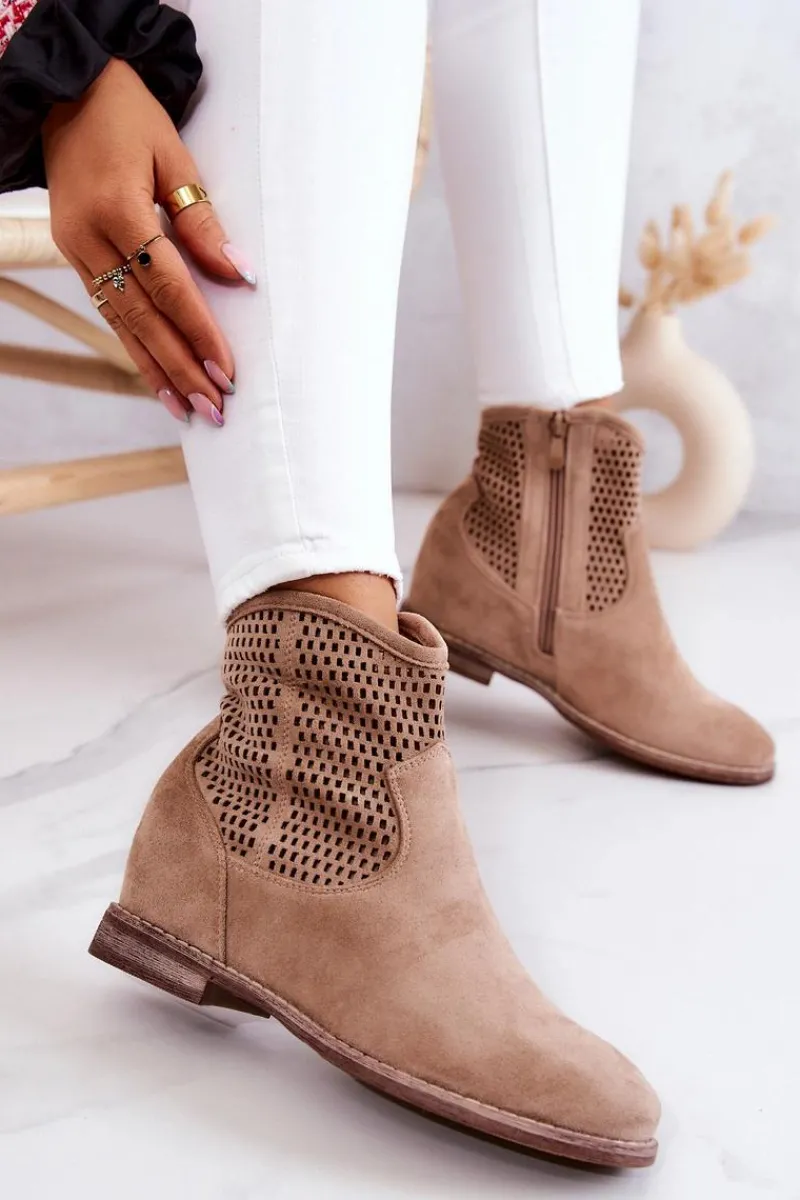 Damskie buty S.Barski Zamszowe Damskie Botki Ukryty Koturn Beżowe Solene