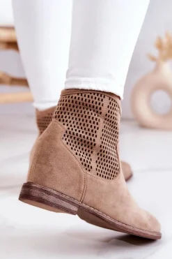 Damskie buty S.Barski Zamszowe Damskie Botki Ukryty Koturn Beżowe Solene