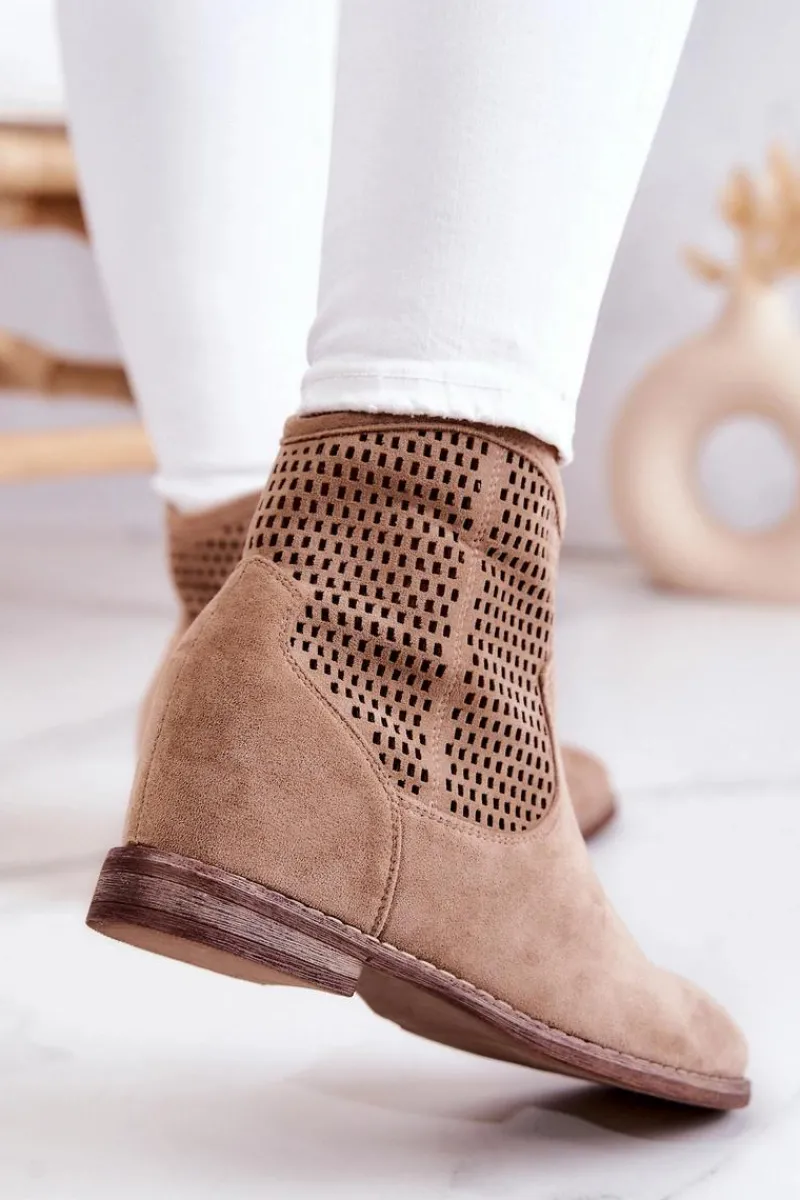 Damskie buty S.Barski Zamszowe Damskie Botki Ukryty Koturn Beżowe Solene