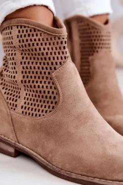 Damskie buty S.Barski Zamszowe Damskie Botki Ukryty Koturn Beżowe Solene