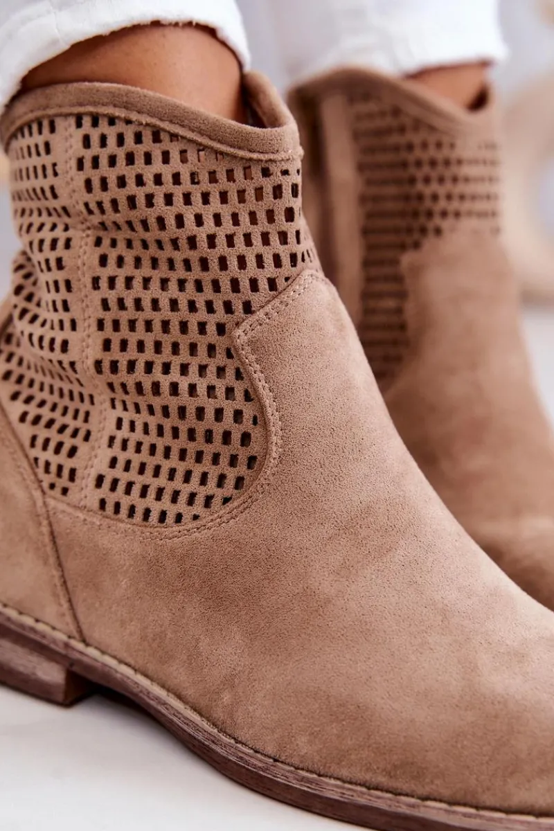 Damskie buty S.Barski Zamszowe Damskie Botki Ukryty Koturn Beżowe Solene