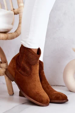 Botki Wiosenne|Botki Na Koturnie>Damskie buty S.Barski Zamszowe Damskie Botki Ukryty Koturn Camel Solene