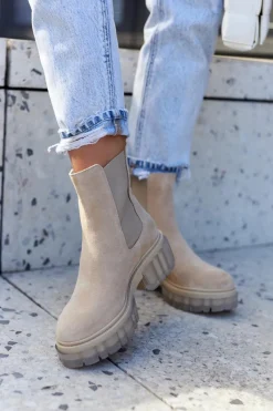 Botki Wiosenne|Brązowe I Beżowe Botki>Boto Zamszowe Damskie Botki Workery Jasnobeżowe Kennel