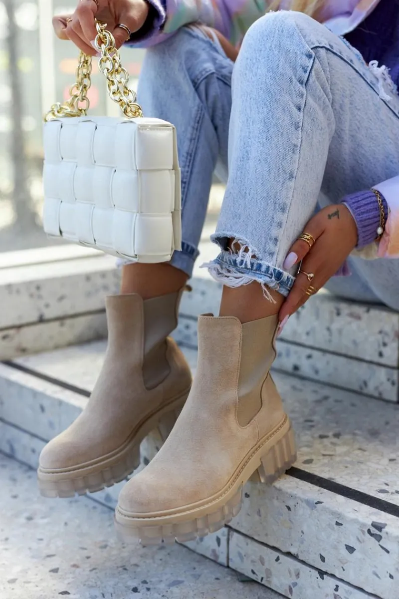 Botki Wiosenne|Brązowe I Beżowe Botki>Boto Zamszowe Damskie Botki Workery Jasnobeżowe Kennel