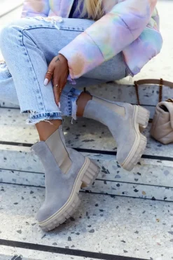 New Zamszowe Damskie Botki Workery Jasnoszare Kennel Damskie Botki Wiosenne|Brązowe I Beżowe Botki