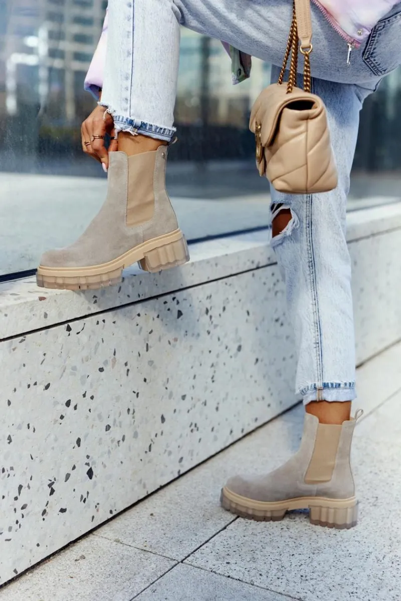 New Zamszowe Damskie Botki Workery Jasnoszare Kennel Damskie Botki Wiosenne|Brązowe I Beżowe Botki