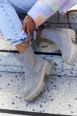 New Zamszowe Damskie Botki Workery Jasnoszare Kennel Damskie Botki Wiosenne|Brązowe I Beżowe Botki