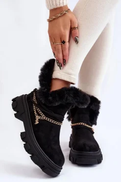 Best Boto Zamszowe Damskie Botki Z Ozdobnym Łańcuchem Czarne Respecto