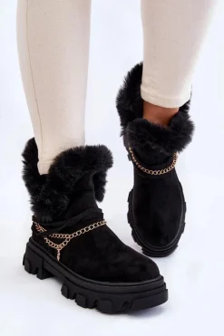 Best Boto Zamszowe Damskie Botki Z Ozdobnym Łańcuchem Czarne Respecto