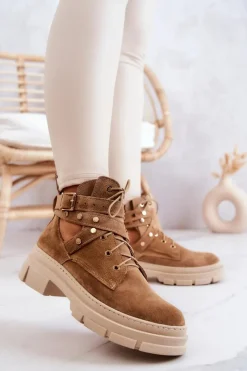Sale Boto Zamszowe Damskie Botki Z Wycięciami Camel Everly Brązowy