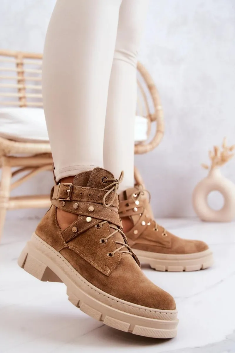 Sale Boto Zamszowe Damskie Botki Z Wycięciami Camel Everly Brązowy