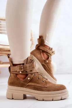 Sale Boto Zamszowe Damskie Botki Z Wycięciami Camel Everly Brązowy