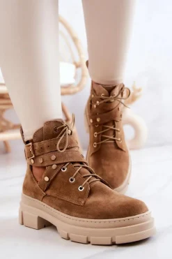 Sale Boto Zamszowe Damskie Botki Z Wycięciami Camel Everly Brązowy