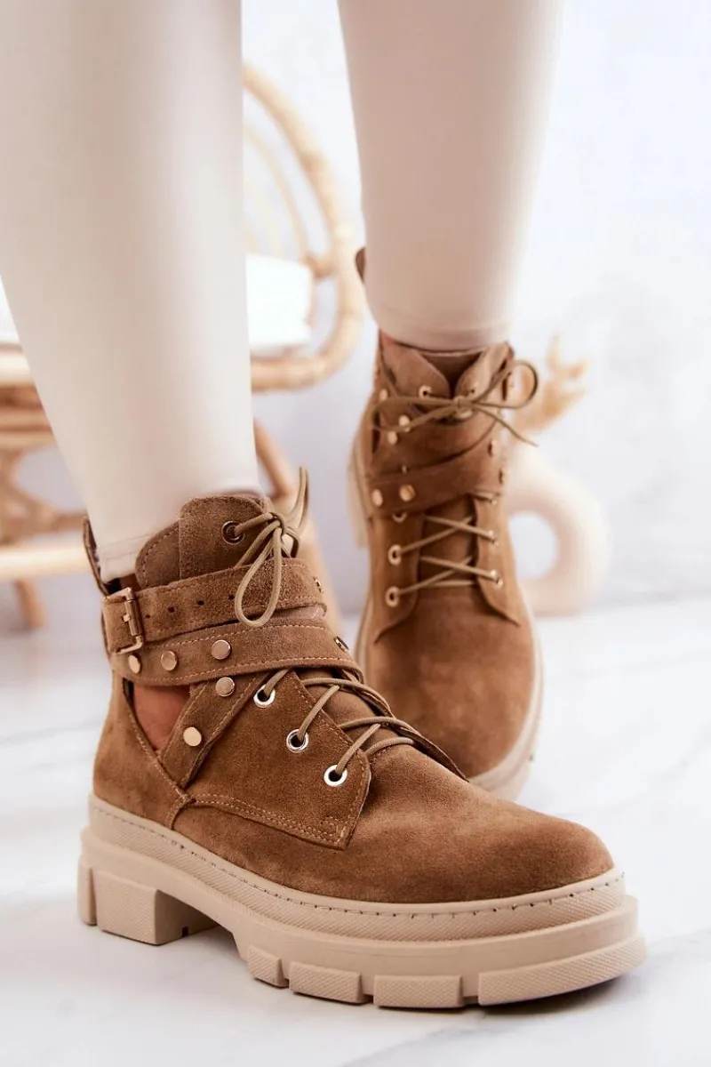 Sale Boto Zamszowe Damskie Botki Z Wycięciami Camel Everly Brązowy