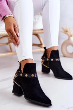 Clearance Zamszowe Damskie Botki Z Łańcuszkami Czarne Tracy Damskie Botki Wiosenne|Botki Na Słupku