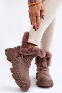 Online Zamszowe Damskie Botki Z Ozdobnym Łańcuchem Jasnobrązowe Respecto Damskie Damskie Trapery|Brązowe I Beżowe Botki