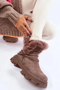 Online Zamszowe Damskie Botki Z Ozdobnym Łańcuchem Jasnobrązowe Respecto Damskie Damskie Trapery|Brązowe I Beżowe Botki