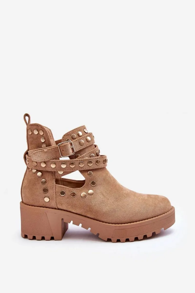 Botki Wiosenne|Brązowe I Beżowe Botki>Boto Zamszowe Damskie Botki Z Ozdobnymi Ćwiekami Beżowe Bella