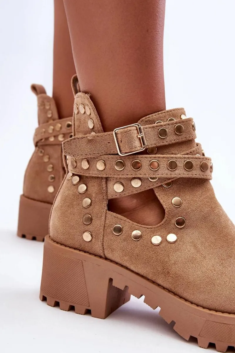 Botki Wiosenne|Brązowe I Beżowe Botki>Boto Zamszowe Damskie Botki Z Ozdobnymi Ćwiekami Beżowe Bella