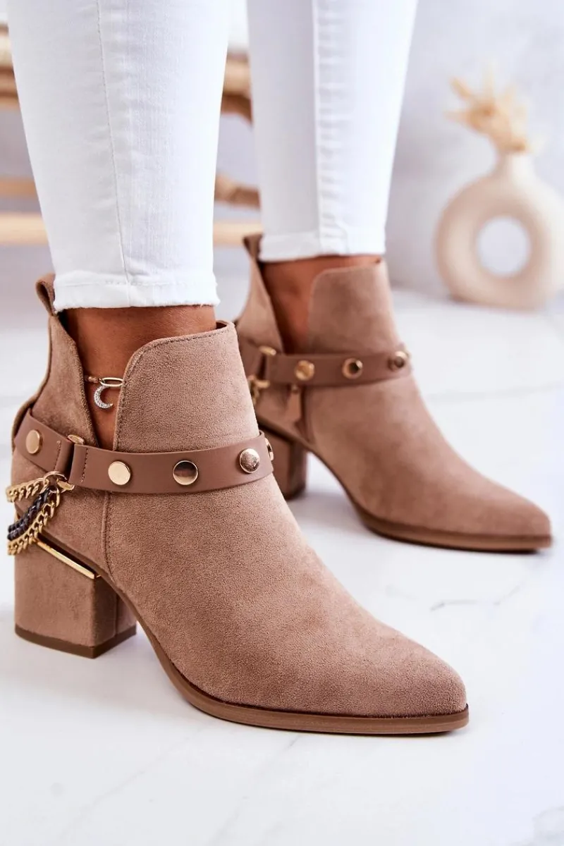Online Boto Zamszowe Damskie Botki Z Łańcuszkami Ciemnobeżowe Tracy