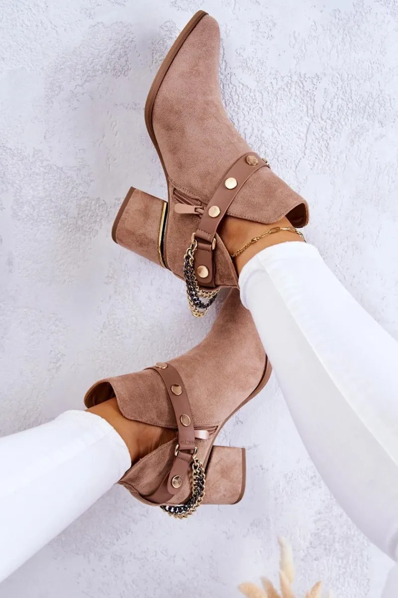 Online Boto Zamszowe Damskie Botki Z Łańcuszkami Ciemnobeżowe Tracy