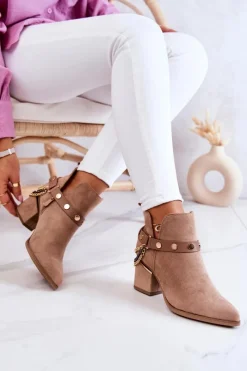 Online Boto Zamszowe Damskie Botki Z Łańcuszkami Ciemnobeżowe Tracy