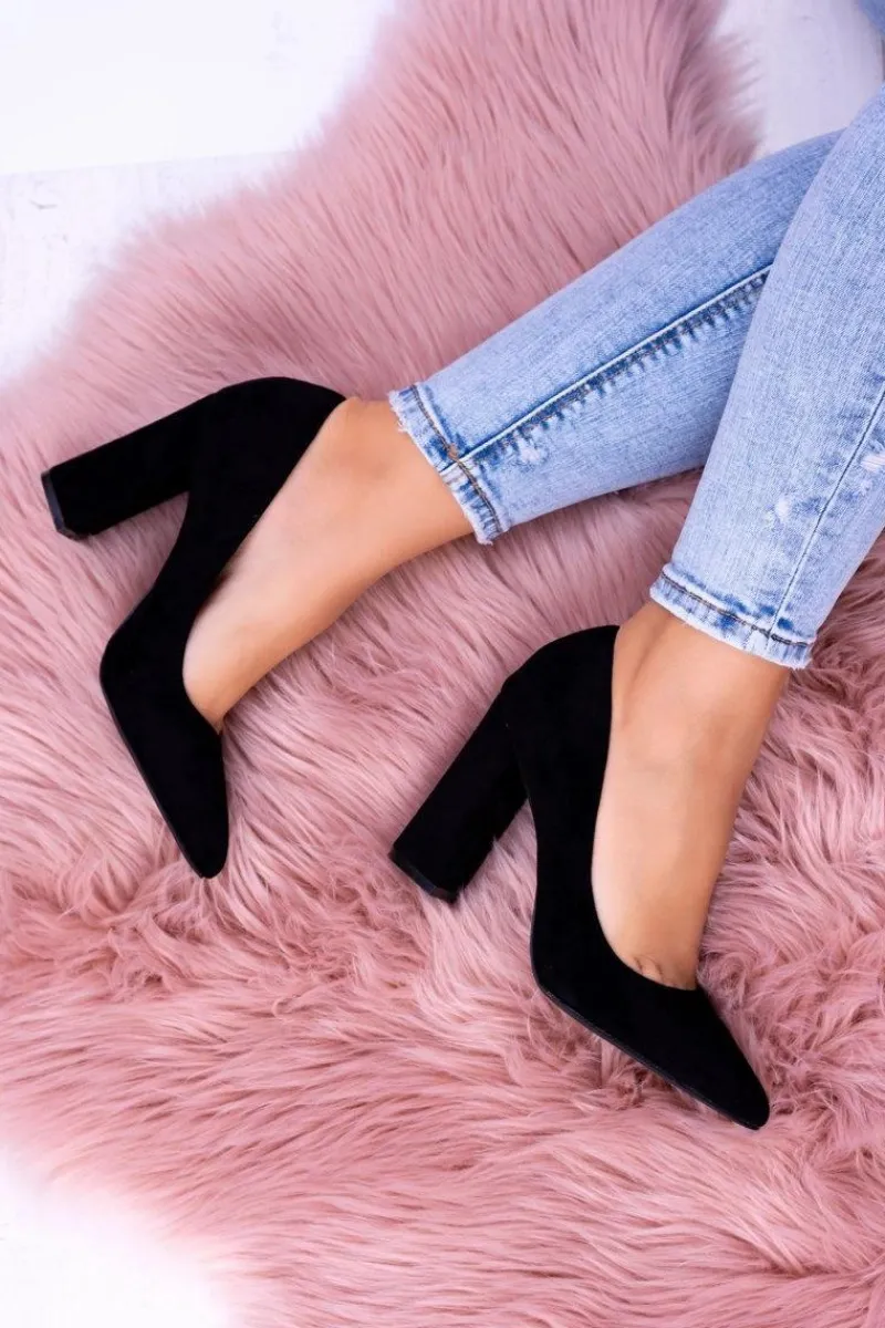 Hot Zamszowe Damskie Czarne Czółenka Na Słupku Celine Damskie Czółenka Zamszowe|Czółenka Na Słupku