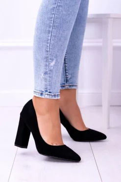 Hot Zamszowe Damskie Czarne Czółenka Na Słupku Celine Damskie Czółenka Zamszowe|Czółenka Na Słupku