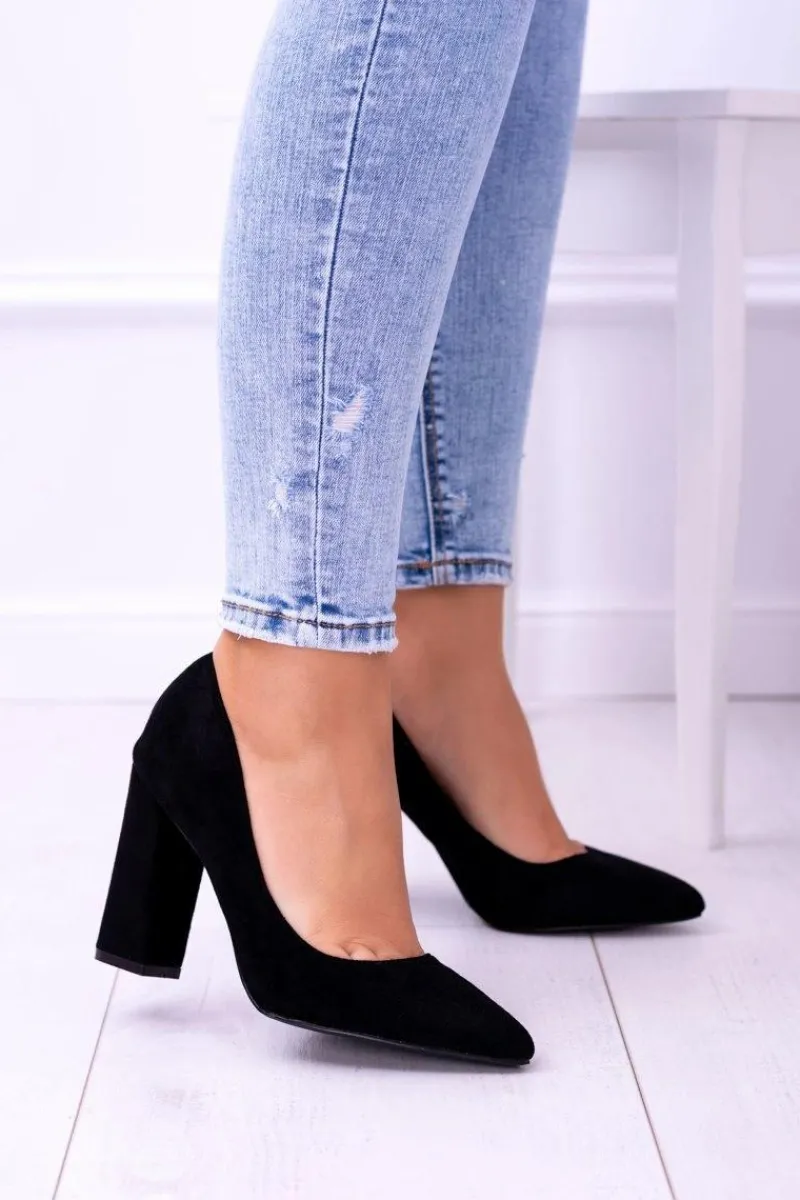 Hot Zamszowe Damskie Czarne Czółenka Na Słupku Celine Damskie Czółenka Zamszowe|Czółenka Na Słupku