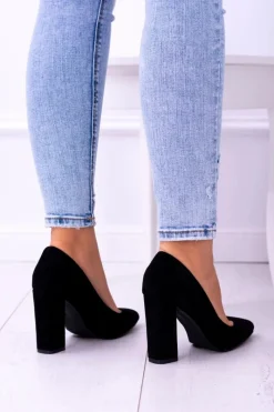 Hot Zamszowe Damskie Czarne Czółenka Na Słupku Celine Damskie Czółenka Zamszowe|Czółenka Na Słupku