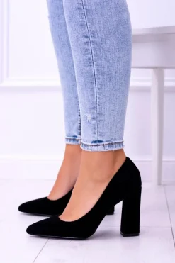 Hot Zamszowe Damskie Czarne Czółenka Na Słupku Celine Damskie Czółenka Zamszowe|Czółenka Na Słupku