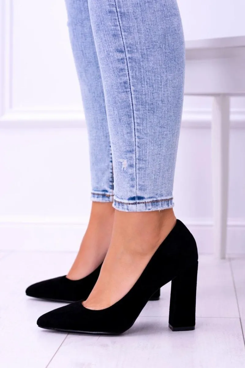 Hot Zamszowe Damskie Czarne Czółenka Na Słupku Celine Damskie Czółenka Zamszowe|Czółenka Na Słupku