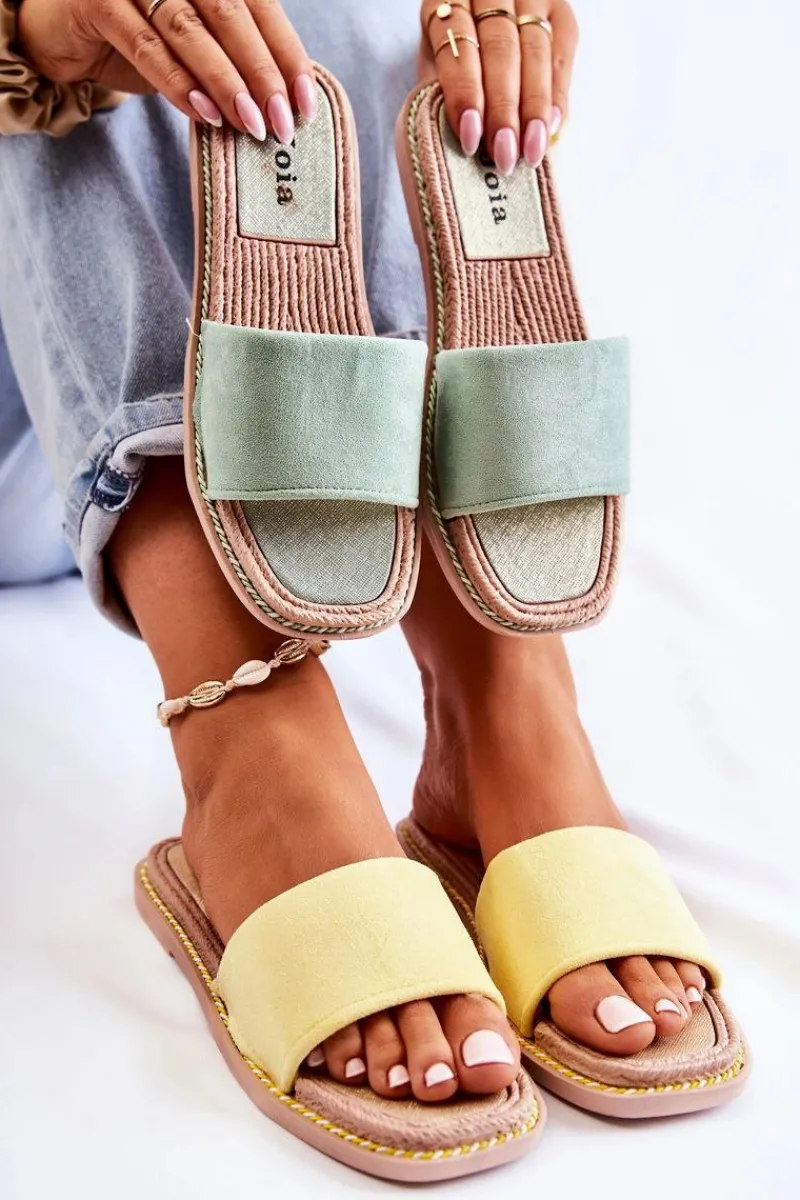 Boto Zamszowe Damskie Klapki Żółte Sunset