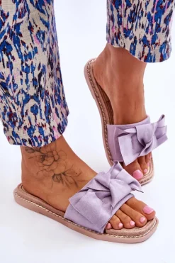 Boto Zamszowe Damskie Klapki Z Kokardą Fioletowe Ambra Fioletowy