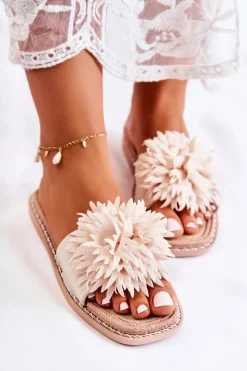 Boto Zamszowe Damskie Klapki Z Ozdobą Beżowe Giorgia