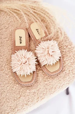 Boto Zamszowe Damskie Klapki Z Ozdobą Beżowe Giorgia