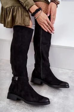 Hot Buty damskie Vinceza Zamszowe Damskie Kozaki Na Płaskim Obcasie Czarne Henrike