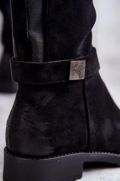 Hot Buty damskie Vinceza Zamszowe Damskie Kozaki Na Płaskim Obcasie Czarne Henrike