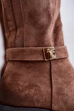 Clearance Zamszowe Damskie Kozaki Na Płaskim Obcasie Brązowe Henrike Damskie Kozaki Przed Kolano|Kozaki Zamszowe