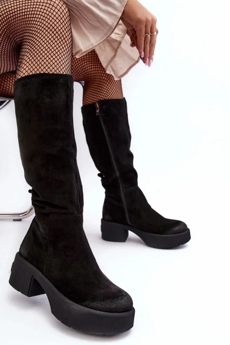 Best Boto Zamszowe Damskie Kozaki Przed Kolano Lemar Czarne Malayah