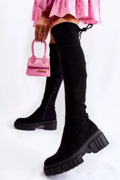 Best Boto Zamszowe Damskie Kozaki Za Kolano Czarne Cheera Czarny
