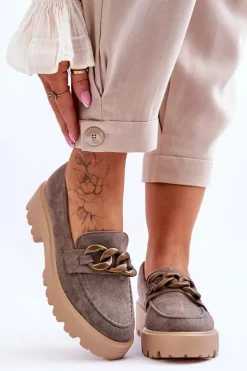 Best Zamszowe Damskie Mokasyny S.Barski HX52-222 Szare Damskie Mokasyny Damskie Zamszowe