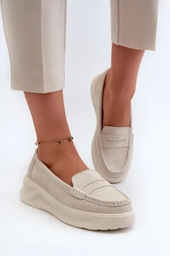 Loafersy Damskie|Mokasyny Na Platformie>Evento Zamszowe Damskie Mokasyny Jasnobeżowe Filidia Beżowy