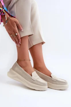 Loafersy Damskie|Mokasyny Na Platformie>Evento Zamszowe Damskie Mokasyny Jasnobeżowe Filidia Beżowy
