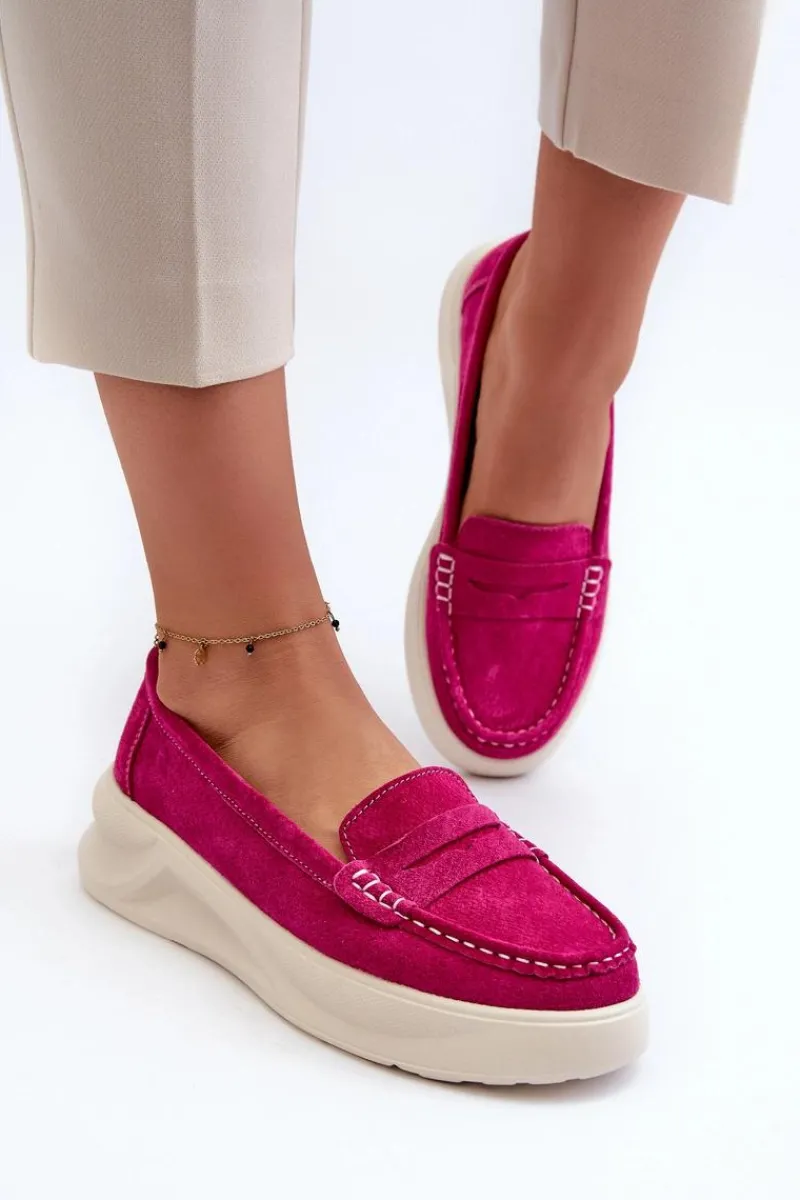 Hot Zamszowe Damskie Mokasyny Fuksja Filidia Damskie Loafersy Damskie|Mokasyny Na Platformie