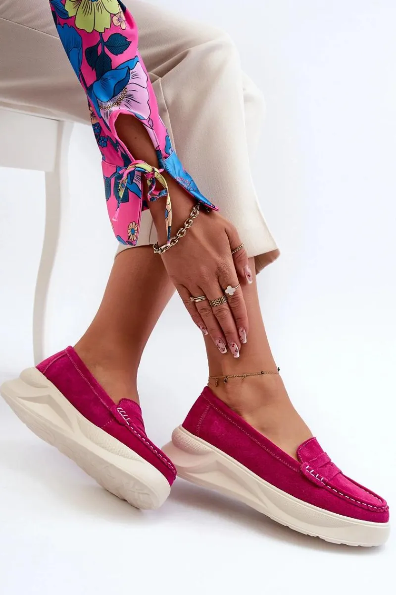 Hot Zamszowe Damskie Mokasyny Fuksja Filidia Damskie Loafersy Damskie|Mokasyny Na Platformie