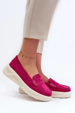 Hot Zamszowe Damskie Mokasyny Fuksja Filidia Damskie Loafersy Damskie|Mokasyny Na Platformie
