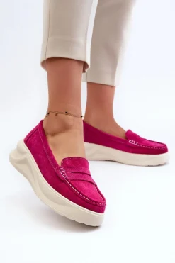 Hot Zamszowe Damskie Mokasyny Fuksja Filidia Damskie Loafersy Damskie|Mokasyny Na Platformie