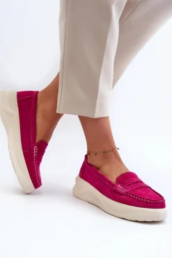 Hot Zamszowe Damskie Mokasyny Fuksja Filidia Damskie Loafersy Damskie|Mokasyny Na Platformie