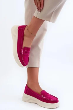 Hot Zamszowe Damskie Mokasyny Fuksja Filidia Damskie Loafersy Damskie|Mokasyny Na Platformie